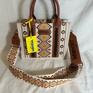 Wrangler Brown and Cream Geometric Shoulder Bag